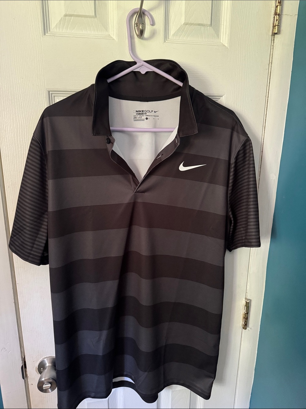 Nike Men’s Dri-Fit Black and Gray Striped Golf Polo